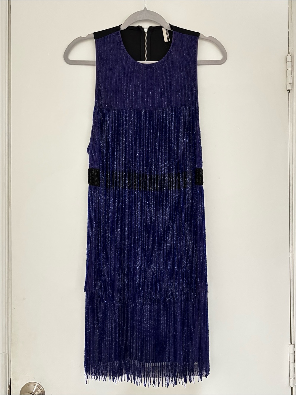 Topshop NWT Women's Blue Beaded Fringe Flappers Party Dance Mini Dress Size 6